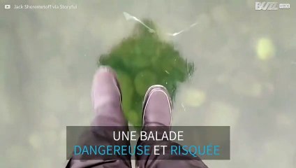 Ce type prend des risques pour filmer un lac gelé