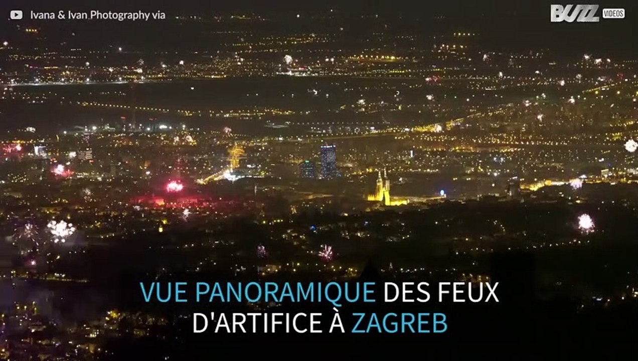 Incroyable vue panoramique du feu d'artifice du nouvel an à Zagreb