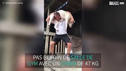 Il fait des squats avec son chien sur le dos !