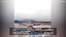 L'arrivo della tempesta di neve vista dal drone