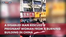فيديو مشلول يتسلق مبنى محترق لإنقاذ امرأة حامل