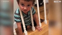 Bambino curioso si incastra nella ringhiera delle scale