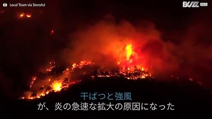 イタリアにおいて炎が森林を引き裂く