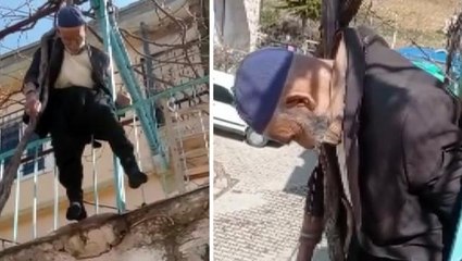 Budamak istediği ağaçta bayılan yaşlı adam dalda asılı kaldı