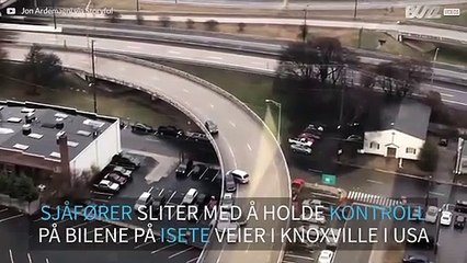 Sjåfør unngår kollisjon på isete vei