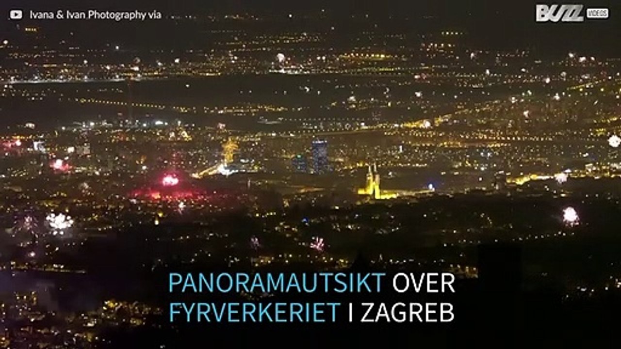 Fantastisk panoramautsikt over nyttårsfyrverkeriet i Zagreb