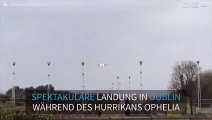Beängstigende Flugzeug Landung während Hurrikan Ophelia