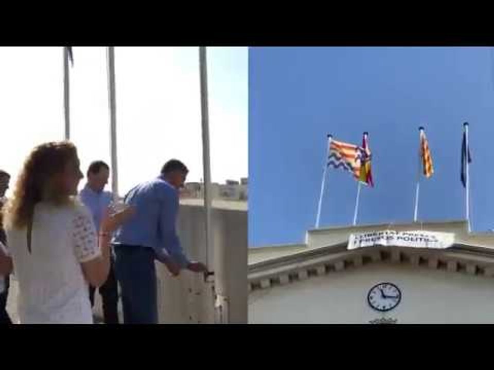 El ayuntamiento de Badalona descuelga la bandera de España y Albiol la vuelve a izar
