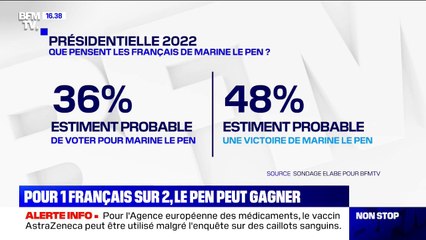 Download Video: Présidentielle 2022: 48% des Français estiment probable une victoire de Marine Le Pen, selon un sondage Elabe