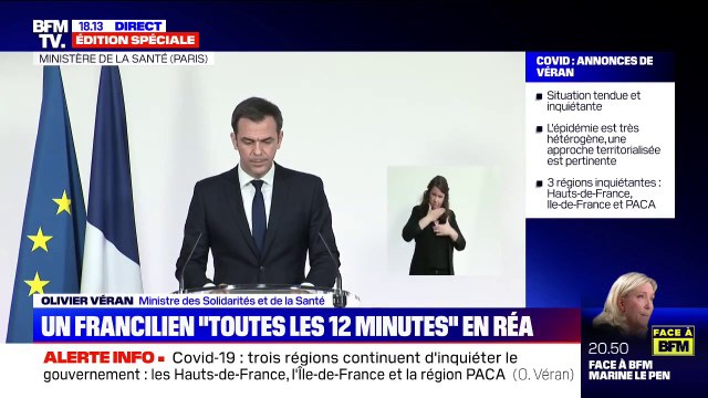 Olivier Véran: Si l'épidémie se poursuit à ce niveau et à ce rythme (en Ile-de-France) nous prendrions toutes les mesures qui s'imposent