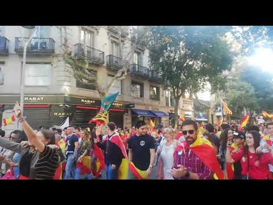 La columna de la plaça Artós s'uneix a la manifestació del passeig de Gràcia