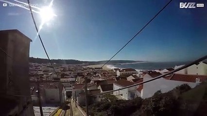 드론에 의해 촬영된 나자레의 거대한 파도 이미지