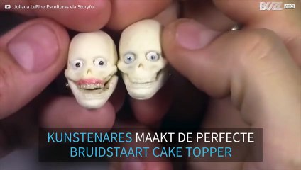 Kunstenares maakt realistische miniatuur van stel voor hun bruidstaart