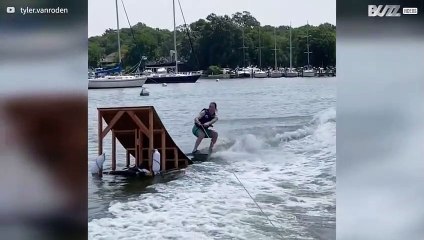 Wakeboard jump ends in comical failure -1