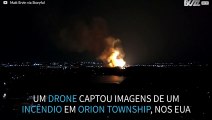 Drone capta imagens de um forte incêndio nos EUA