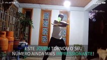 Jovem junta malabarismo de contacto ao tutting