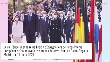 Download Video: Letizia d'Espagne au palais avec Felipe : cuissardes et total-look noir pour une cérémonie hommage