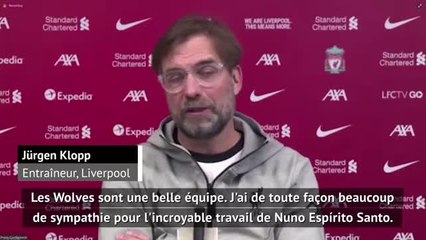 28e j.- Klopp : "Beaucoup de sympathie pour le travail de Nuno Espírito Santo"