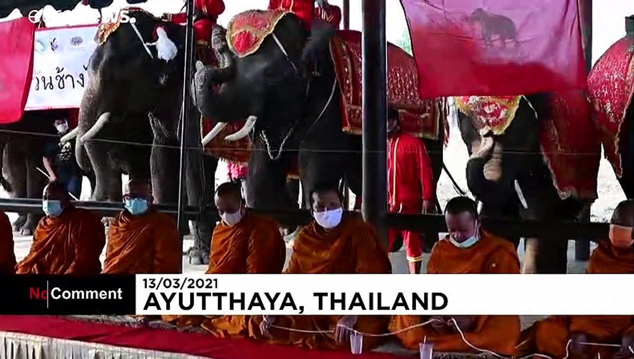 People in Thailand ride elephants to mark National Elephant Day