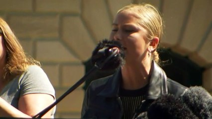 Australian of the Year Grace Tame addresses Tasmania's rally