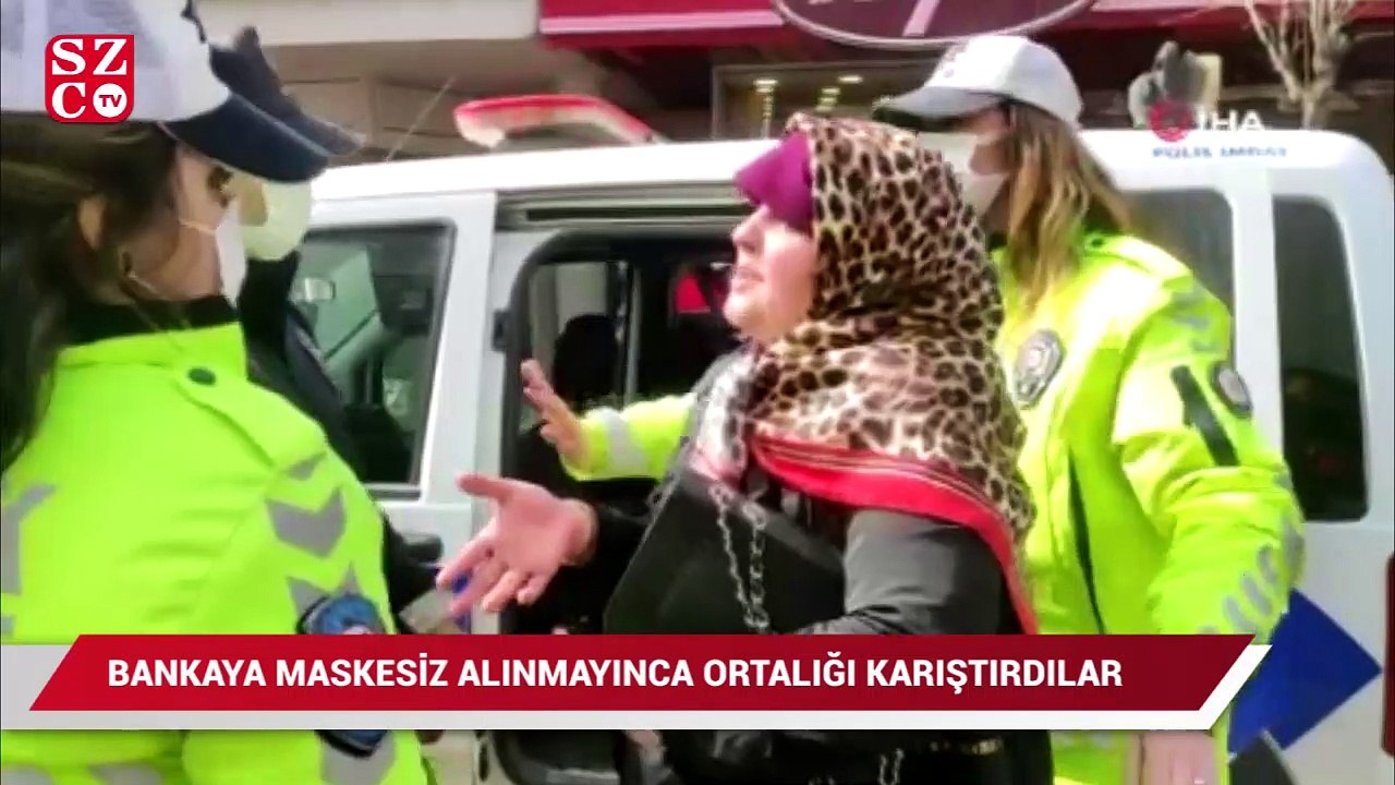 Bursa'da bankaya maskesiz alınmayan anne-kız ortalığı birbirine kattı