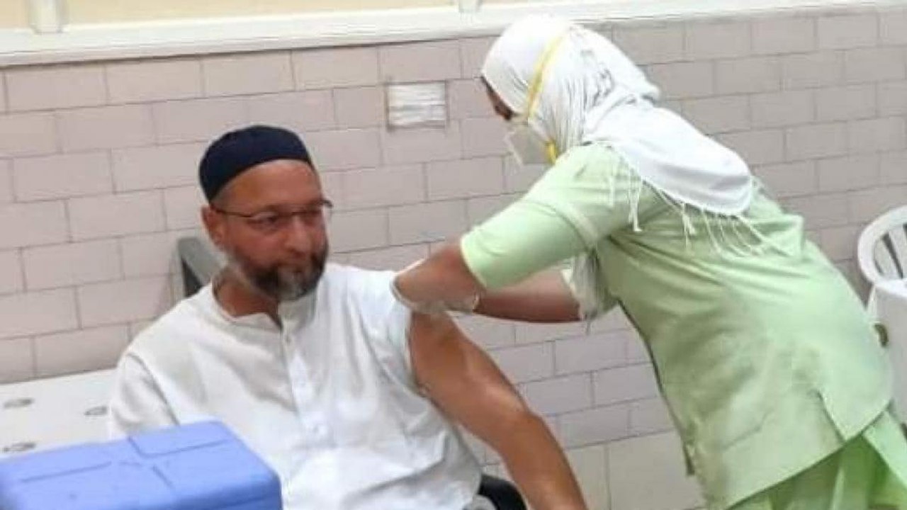 AIMIM Asaduddin Owaisi takes first dose of COVID vaccine