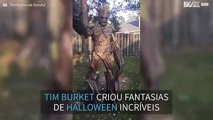 Pai cria fantasias de Groot para celebrar o halloween