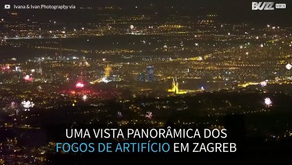 Vista panorâmica mostra incrível queima de fogos em Zagreb