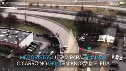 Gelo na estrada provoca várias colisões, e por pouco não foi muito mais!