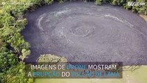 Imagens de drone mostram vulcão de lama nas Caraíbas