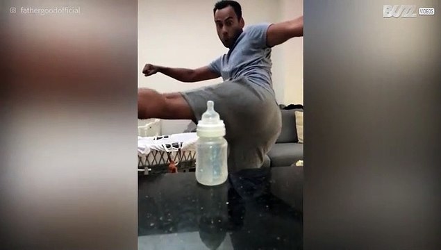 Pai cria um novo desafio viral Milk Bottle Cap Challenge