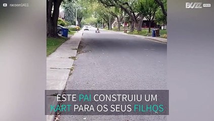 Pai constrói kart de material reciclado para os filhos