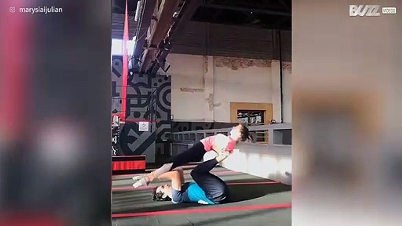 Casal de acrobatas mostra quedas e erros em treino