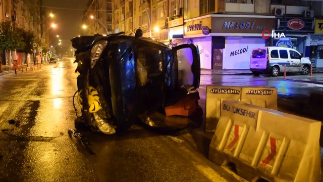 Yan yatan otomobilden burnu bile kanamadan çıktı