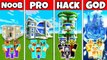 Minecraft NOOB vs PRO vs GOD- BUILDING IDEAS FOR MODERN HOUSE CHALLENGE in Minecraft