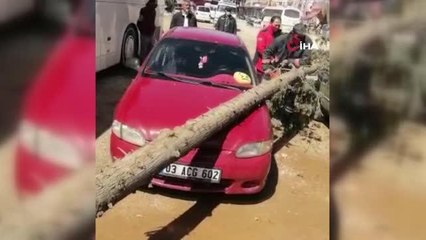 Fırtına araç ve tarım arazilerine zarar verdi