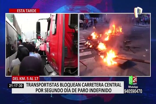 Transportistas bloquean Carretera Central en segundo día de paro indefinido
