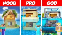 Minecraft NOOB vs PRO vs GOD- MODERN HOUSE ON WATER BUILD CHALLENGE in Minecraft _ Animation