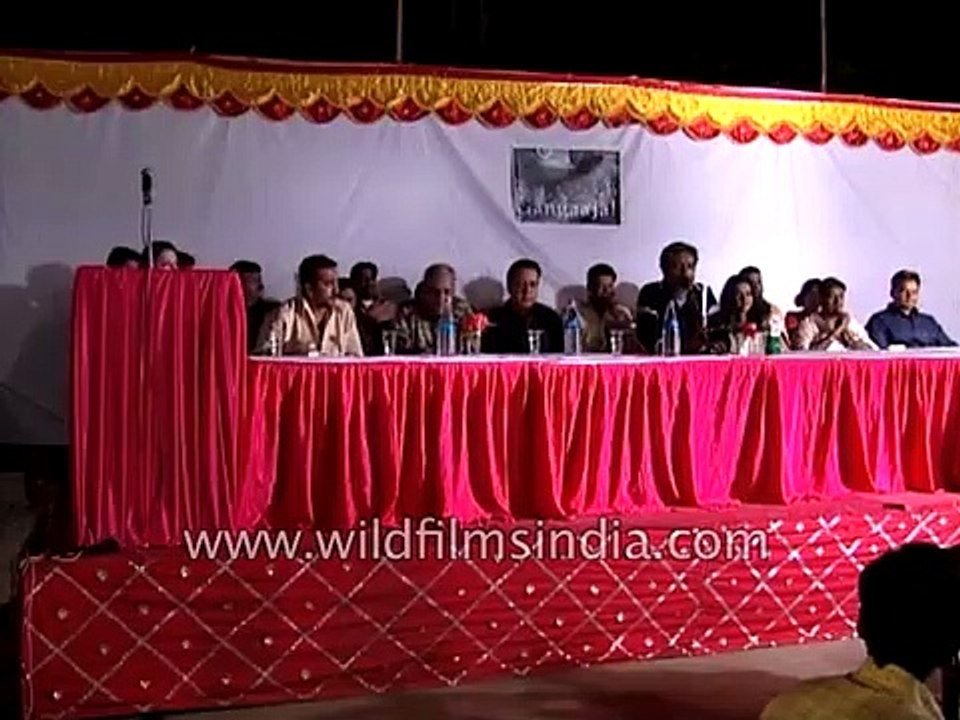 Prakash Jha, Gracy Singh, Ajay Devgan at the promotion of Hindi film Gangaajal
