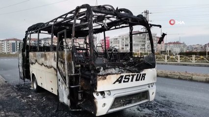 İşçi servisi alevlere teslim oldu faciadan dönüldü