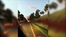 Vídeo mostra Honda Civic sendo tomado pelo fogo após acidente na PR-486, em Cascavel