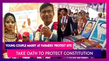 Young Couple Marry At Farmers’ Protest Site In Rewa, Madhya Pradesh, Take Oath To Protect Constitution
