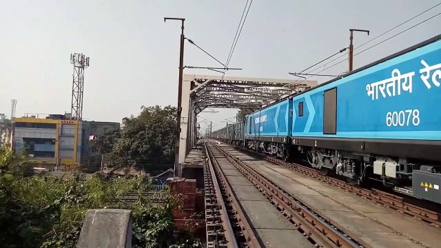 Wag12 Freight Train slowly arriving with loud honking towards its destination __ Indian Railway