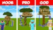 Minecraft NOOB vs PRO vs GOD- TREE HOUSE WITH WATER SLIDE BUILD CHALLENGE in Minecraft _ Animation