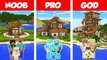 Minecraft NOOB vs PRO vs GOD- TROPICAL FAMILY HOUSE BUILD CHALLENGE in Minecraft _ Animation