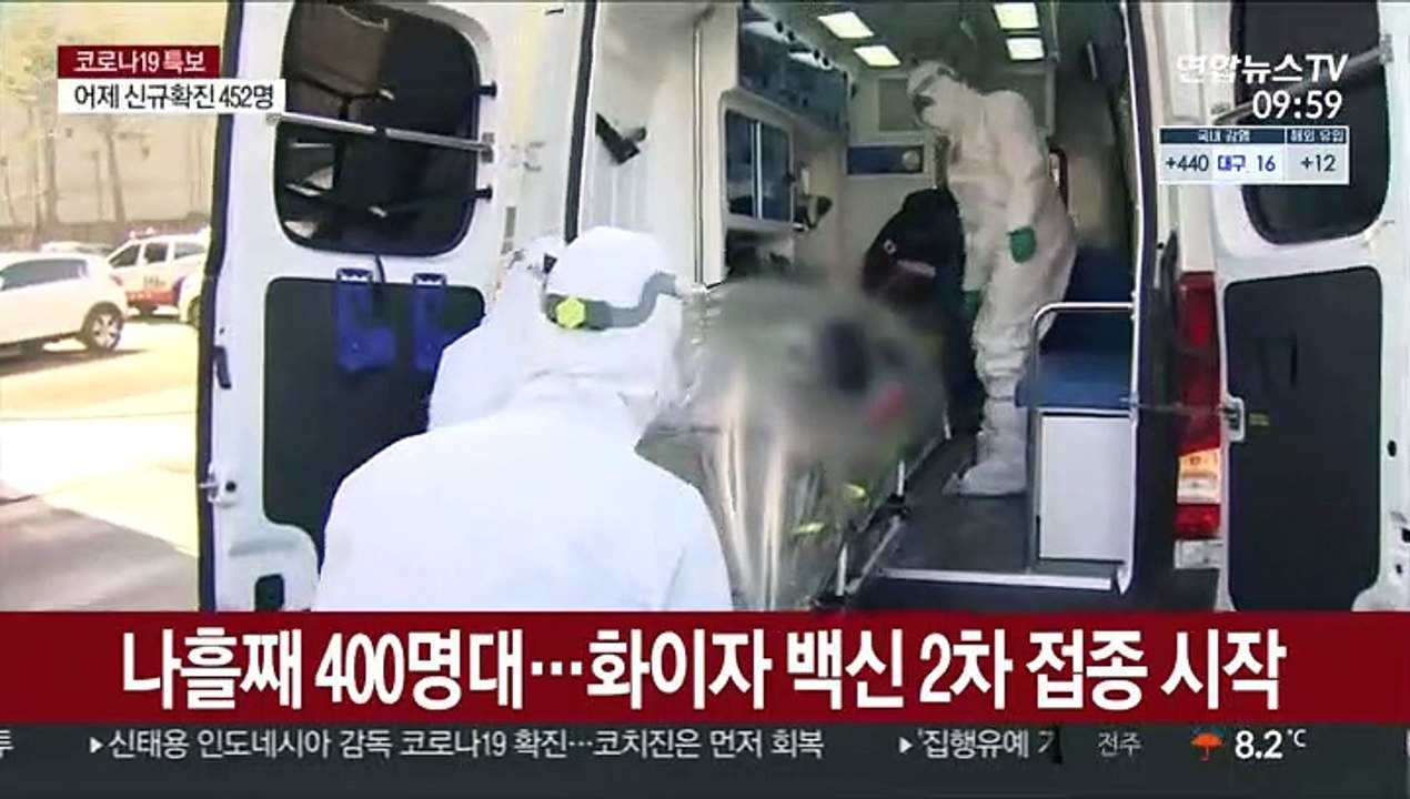 나흘째 400명대…화이자 백신 2차 접종 시작