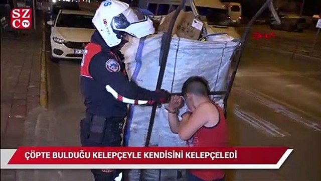 Çöpte bulduğu kelepçeyle kendisini çöp arabasına kelepçeledi, yardımına polis yetişti