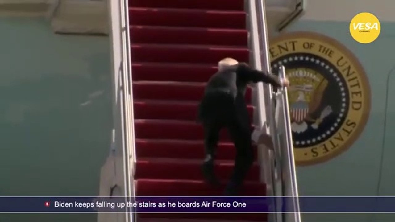 Biden keeps falling up the stairs as he boards Air Force One