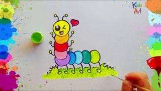 Aprende los Colores y Como dibujar una Oruga Kawaii Facil Paso a Paso | Kids Art