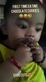 cute baby eating chocolate cookies